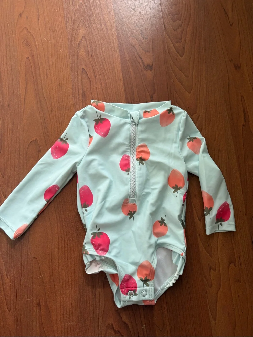 Girls' Mint Strawberry Long-Sleeve Swimsuit